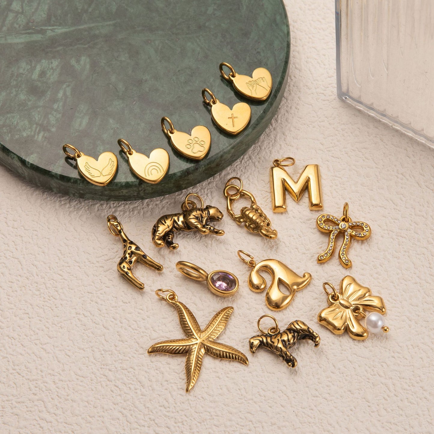 Vintage Stainless Steel PVD Butterfly Letter Heart Charm Bar