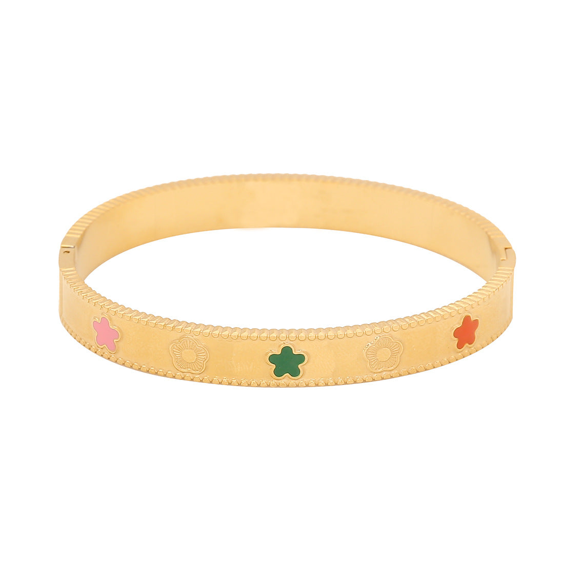 Fashion Stainless Steel Bracelet with Five-Leaf Clover Floral Design Electroplated for Women
