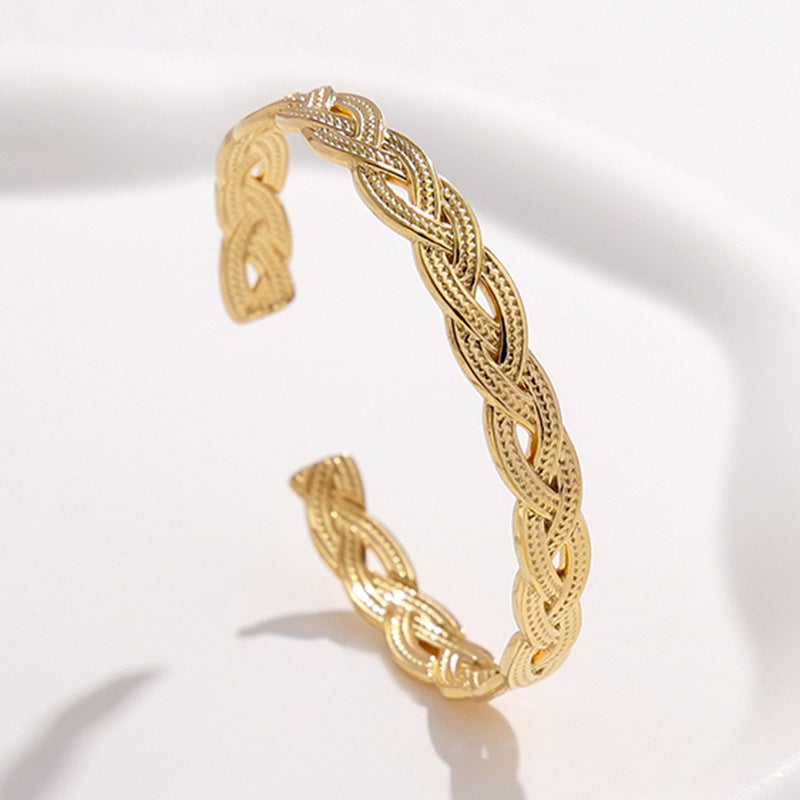 Adjustable Titanium Steel Bracelet for Women with Geometric Line Design Electroplated Finish Statement Cuff