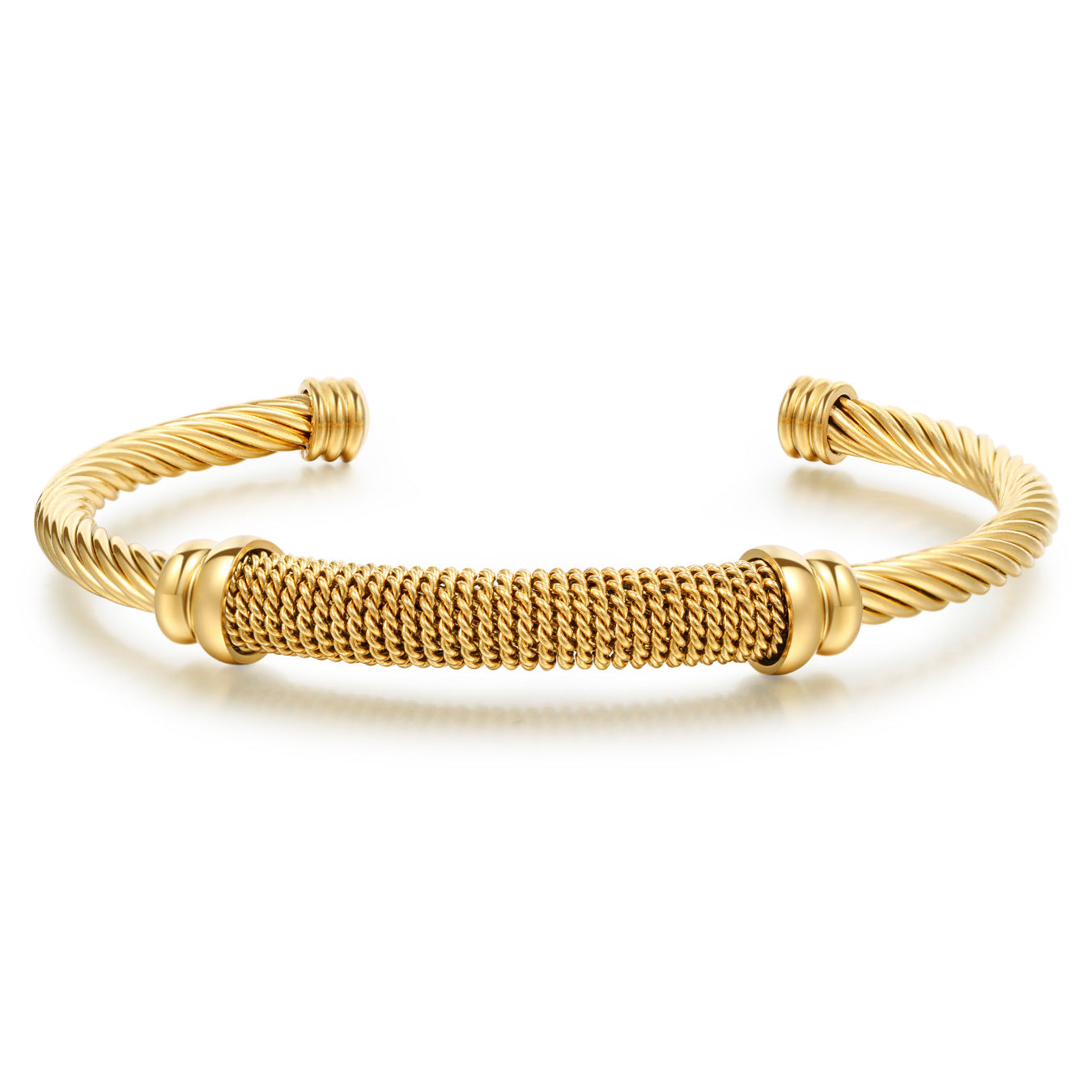 Minimalist 18K Gold Plated Geometric Titanium Steel C-Shape Open Bangle