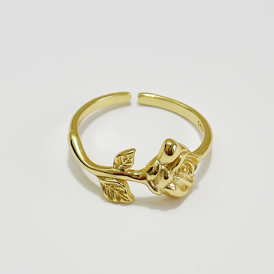 Dulce Anillo de Plata de Ley 925 con Diseño Floral Geométrico Chapado en Oro Rosa para Mujer