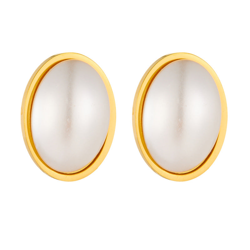 Pendientes de acero inoxidable bañados, con perlas ovaladas, de estilo geométrico, minimalistas e inspirados en lo vintage para mujer