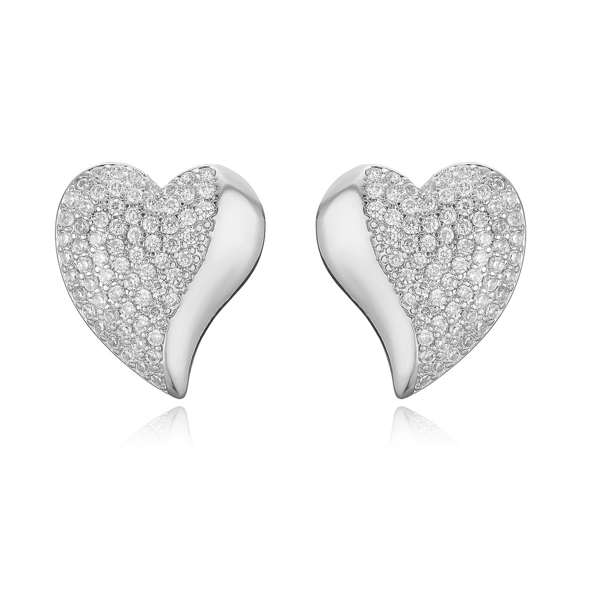 Minimalist Heart-Shaped Copper Earrings with 18K Gold Plating and Micro-Pavé Zirconia for Women