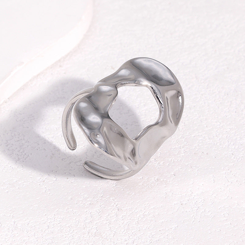 Anello Aperto da Donna Minimalista Geometrico in Acciaio Inossidabile con Finitura Placcata e Design Irregolare
