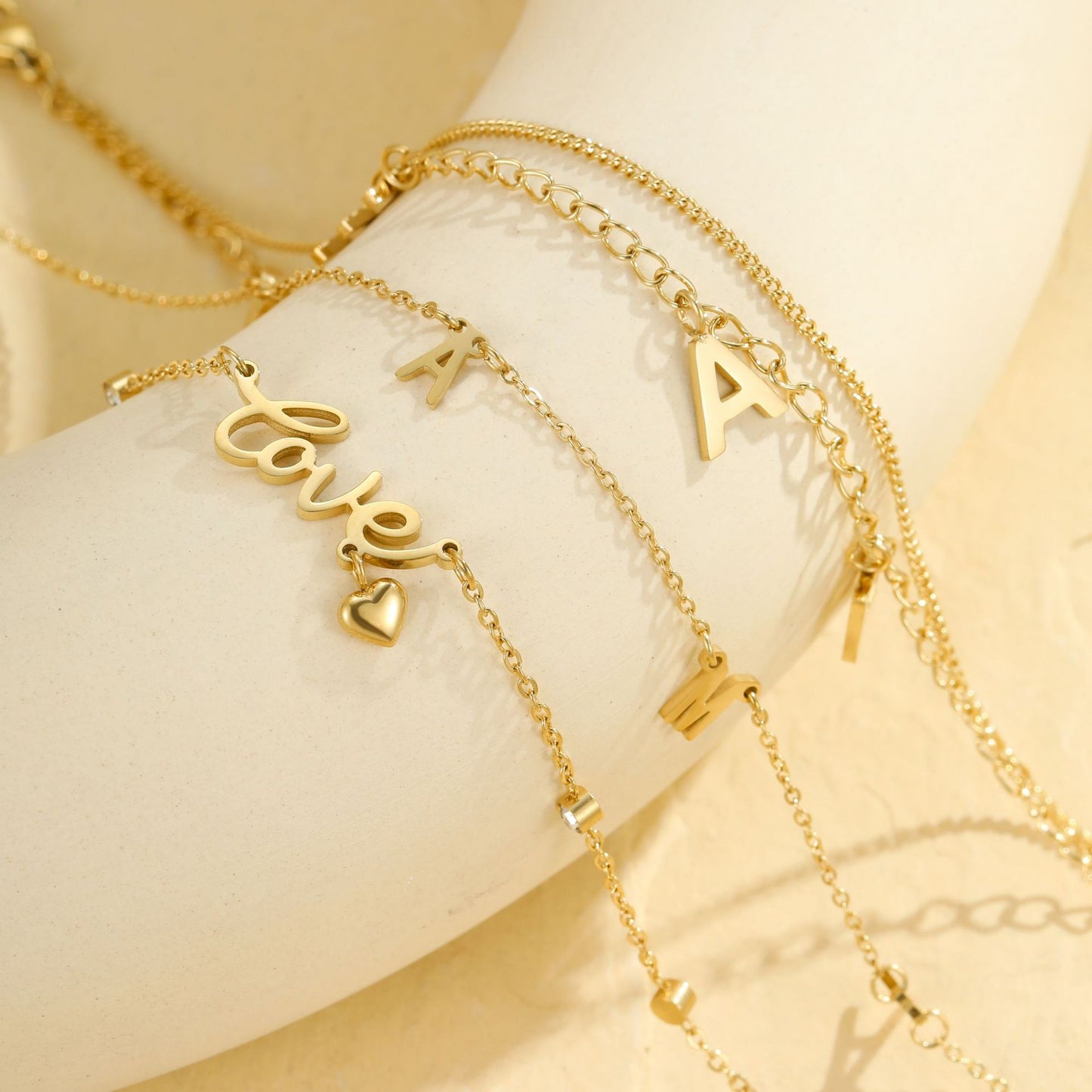 Tobillera de letras geométricas de acero inoxidable para mujeres y hombres, joyería de moda apilable multicapa resistente a la decoloración