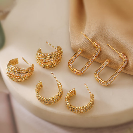 Geometric Earrings for Women Copper Base with 18K Gold Plating and Zircon Inlay Minimalist Fashion Statement