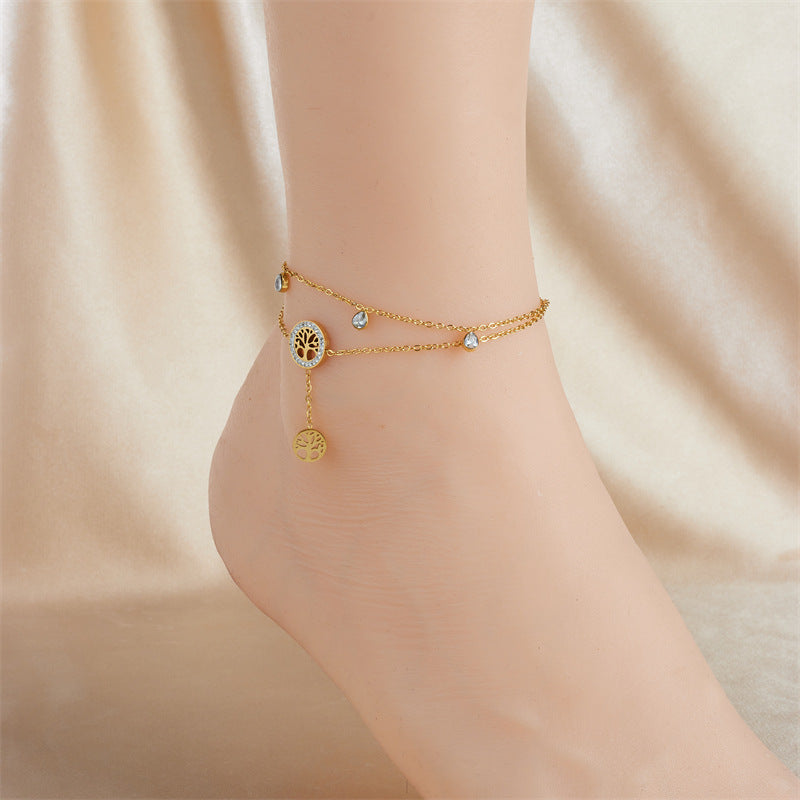 Minimalist Stainless Steel Star Anklet with Layered Chain and Tassel