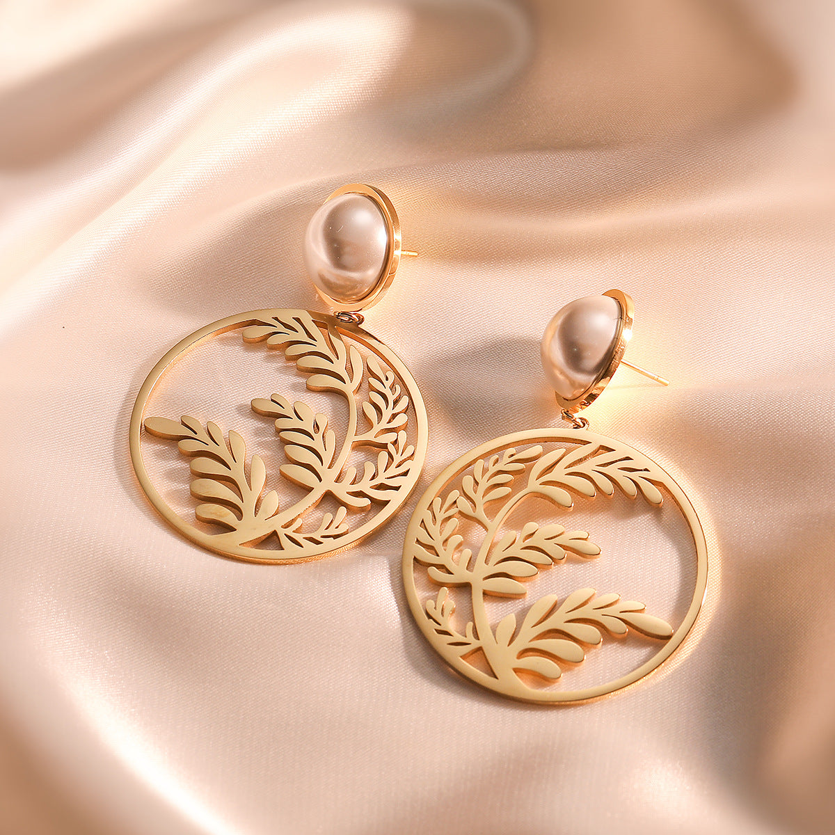 Minimalist Geometric Asymmetrical Leaf-Shaped Titanium Steel Earrings for Women with Real Gold Plating