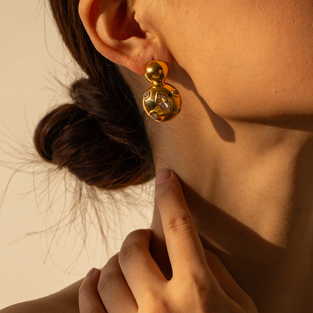 Pendientes colgantes redondos de doble capa geométricos de acero inoxidable chapados en oro de 18 quilates estilo Ins para mujer