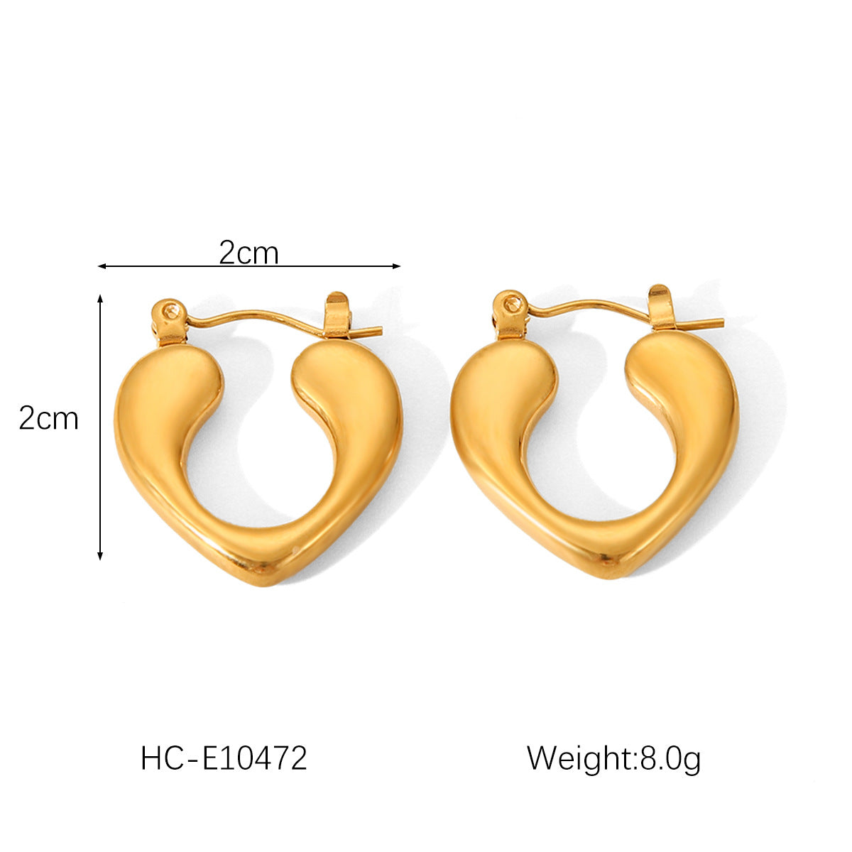 Pendientes minimalistas de acero inoxidable con diseño geométrico para mujer, con acabado chapado y detalle de corazón