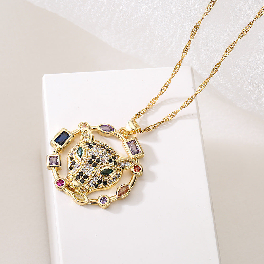 Cute INS-Style Animal Pendant Necklace for Women with Copper Base Plated in 18K Gold and Zircon Inlay