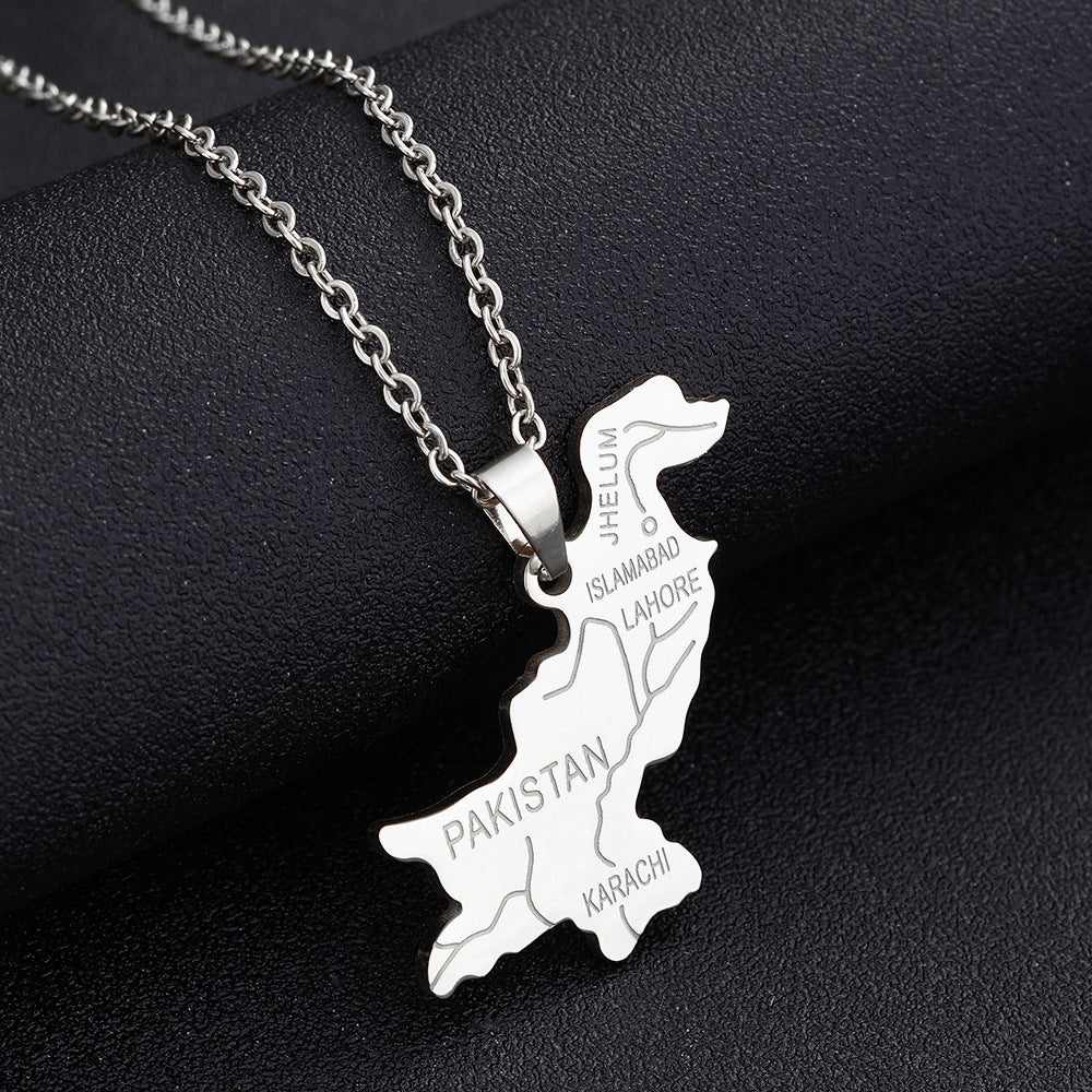 Collana con Pendente Geometrico Etnico Vintage da Donna e Uomo in Acciaio Inossidabile con Pendente in Acciaio al Titanio e Finitura Placcata su Catena ad "O"