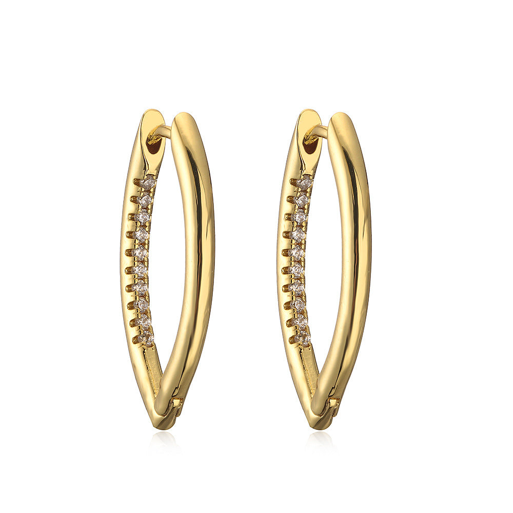 Orecchini vintage geometrici da donna in ottone con placcatura in oro vero e intarsi in zircone