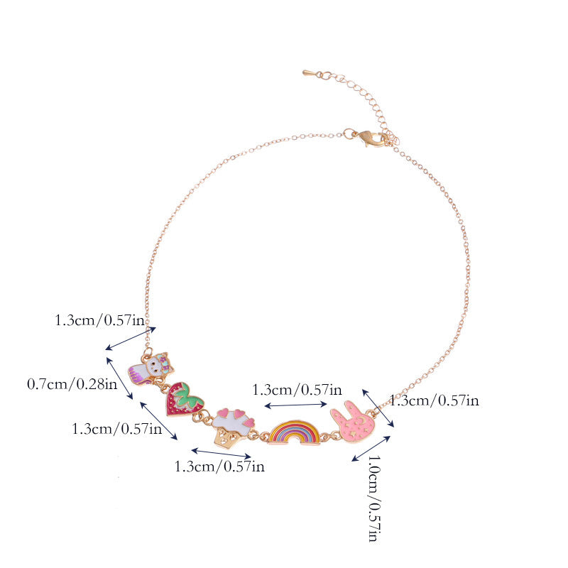 Collar de aleación con forma de animal estilo caricatura para niñas con acabado esmaltado, joyería infantil temática de princesa