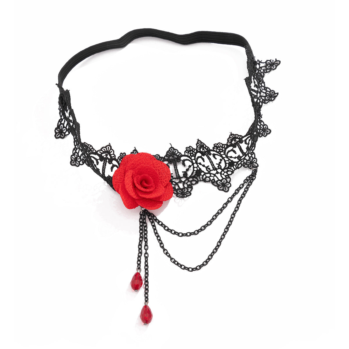 Tobillera gótica de encaje con rosa floral para mujer con borlas de cristal, cadena para la pierna estilo oscuro