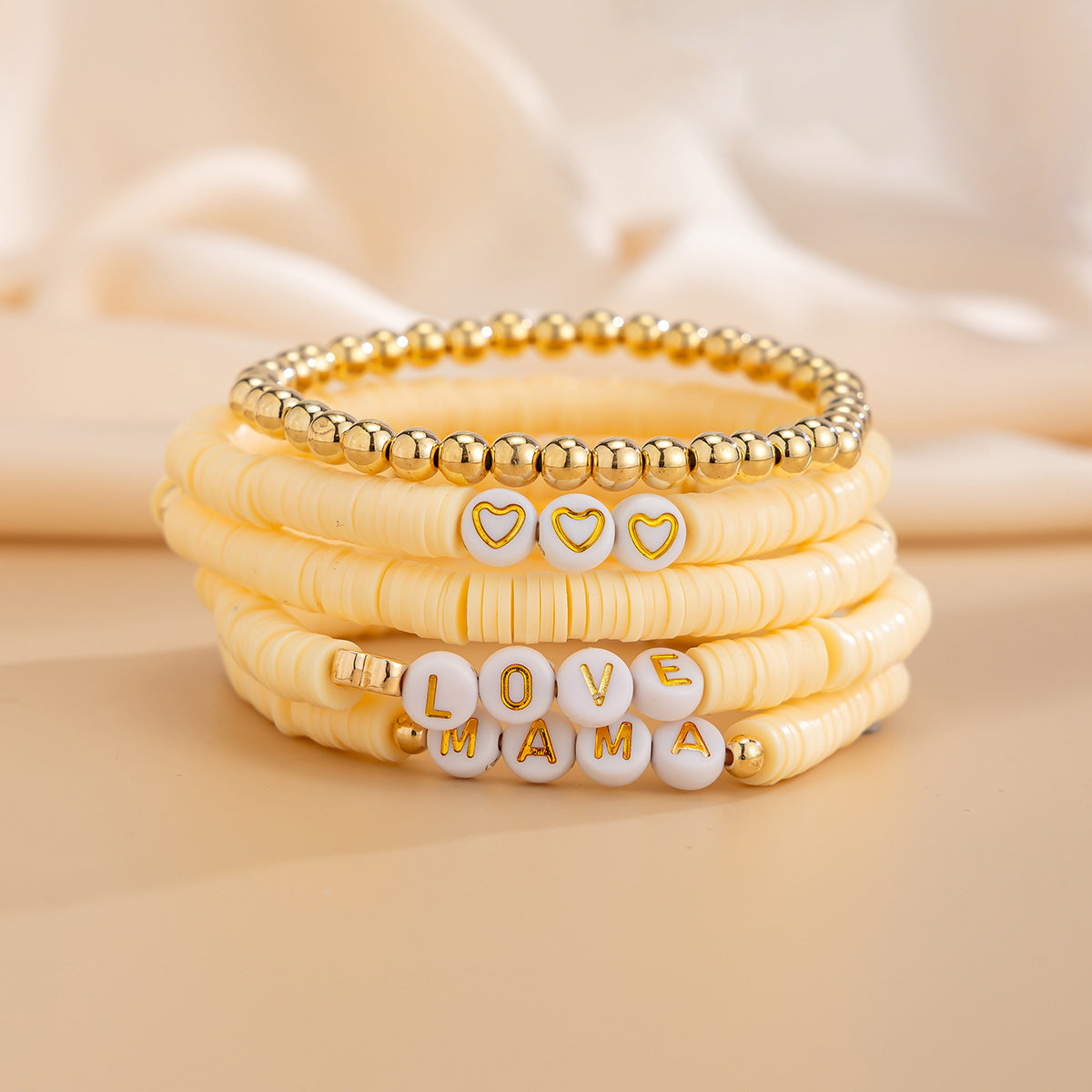 Pulsera de cuentas geométrica minimalista con letras MAMA para mujer con cuentas de arcilla polimérica, acrílico y CCB, joyería apilable hecha a mano