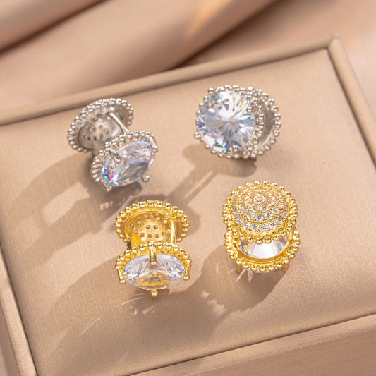 Eleganti Orecchini Geometrici Francesi Vintage con Zirconia in Ottone Placcato Oro 18K da Donna