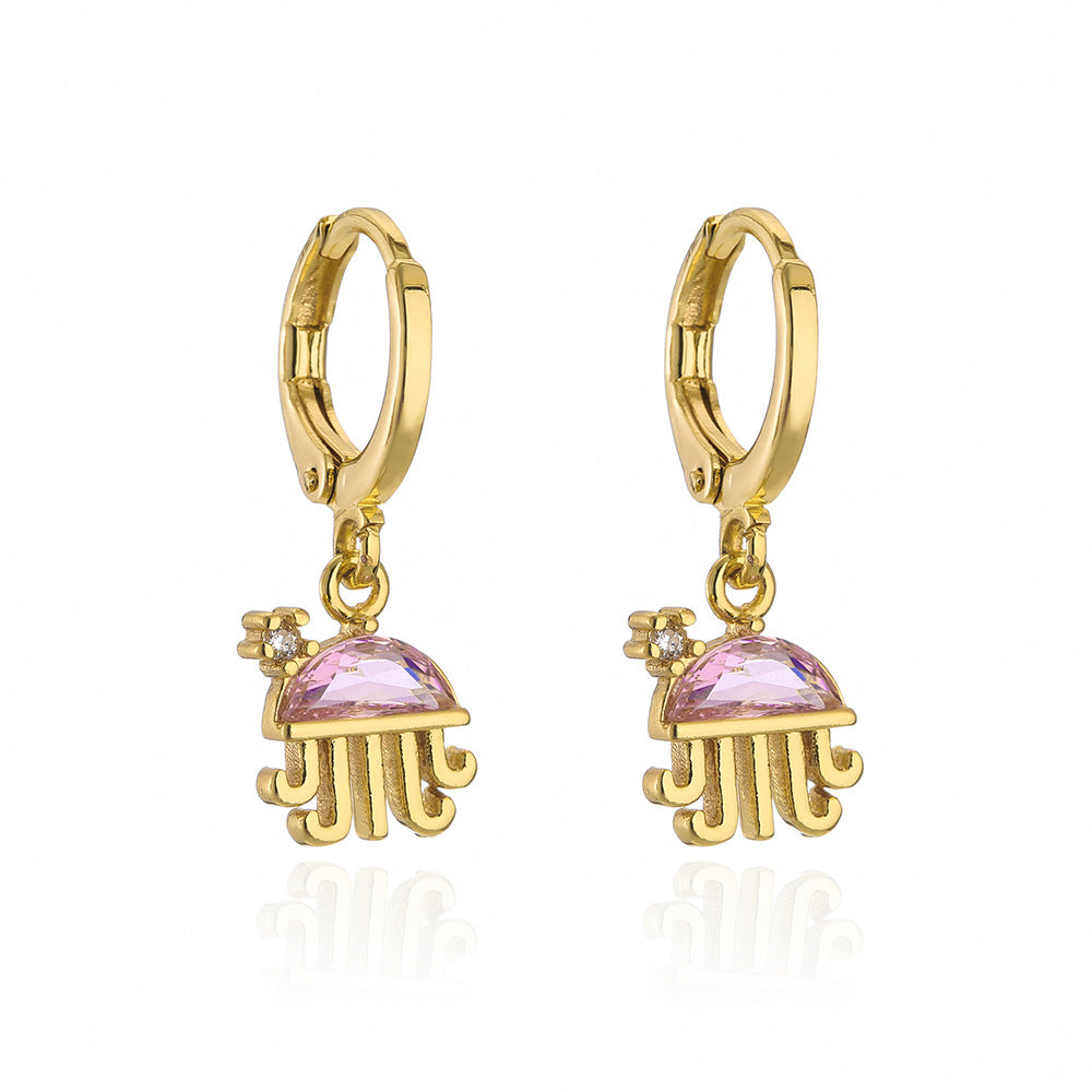 Creative Ocean Animal Inspired Geometric Earrings for Women in Brass with Real Gold Plating and Cubic Zirconia
