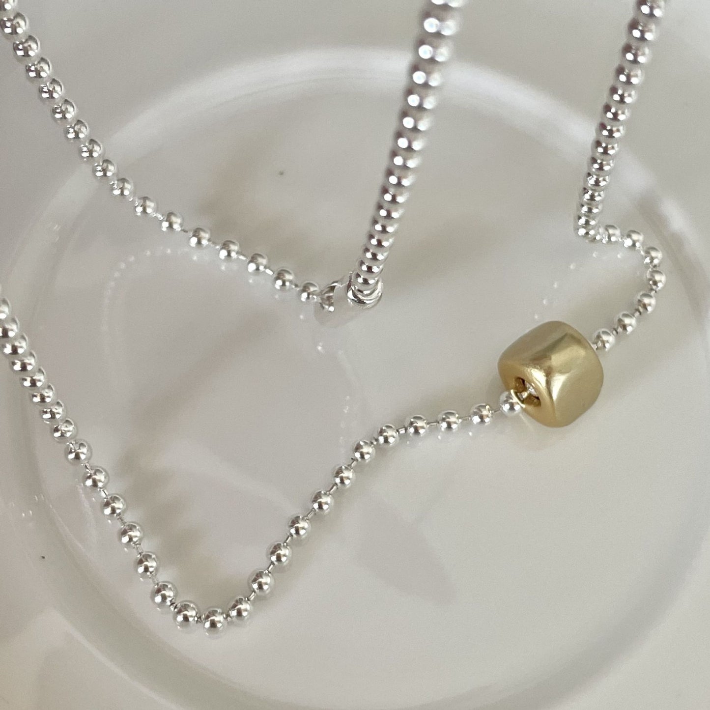 Minimalist Geometric Triangle Matte Beaded Necklace in 925 Sterling Silver with Plated Finish and Rainbow Accents