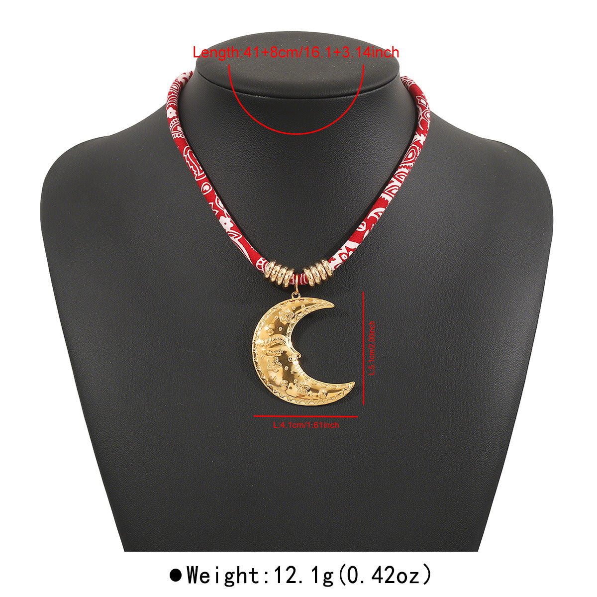 Collana con Ciondolo a Cuore, Luna e Volto di Sole Esagerati da Donna in Acciaio Inossidabile con Placcatura in Oro 14K su Cordino di Cotone