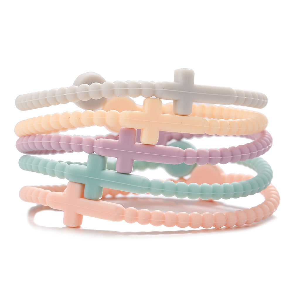 Minimalist Geometric Cross Silicone Bracelet Handmade Unisex Jewelry
