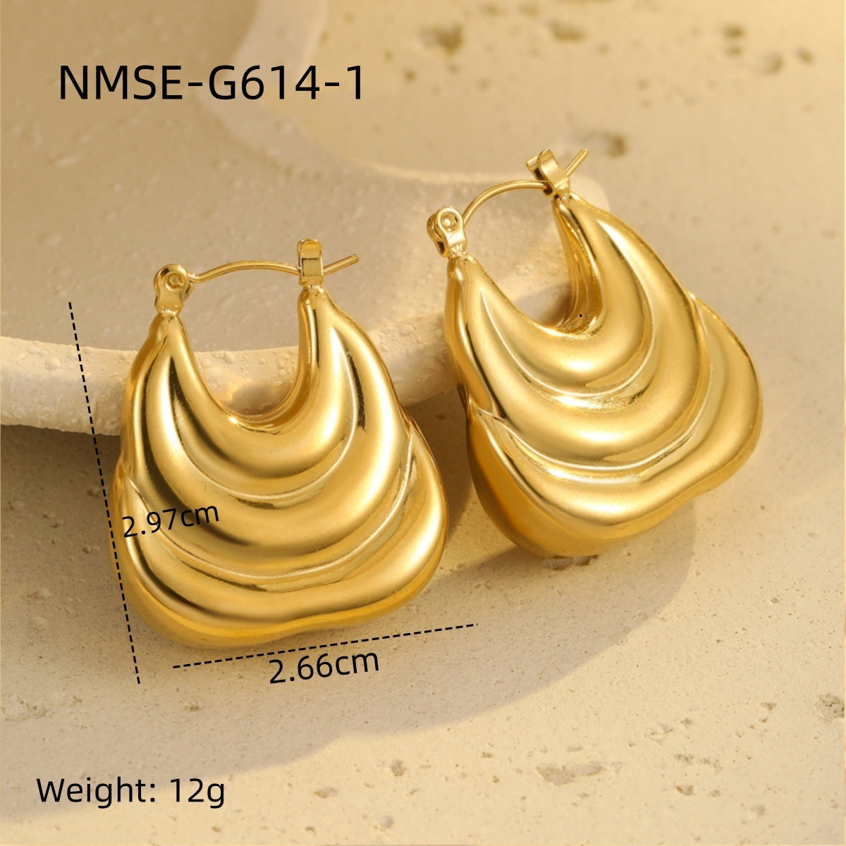 Orecchini da donna in acciaio inossidabile a forma geometrica vuota, stile vintage, placcati oro 18 carati