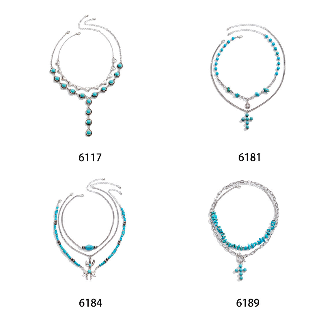 Punk Alloy Cross Heart Turquoise Pendant Necklace Plated Ball Chain Women's Jewelry