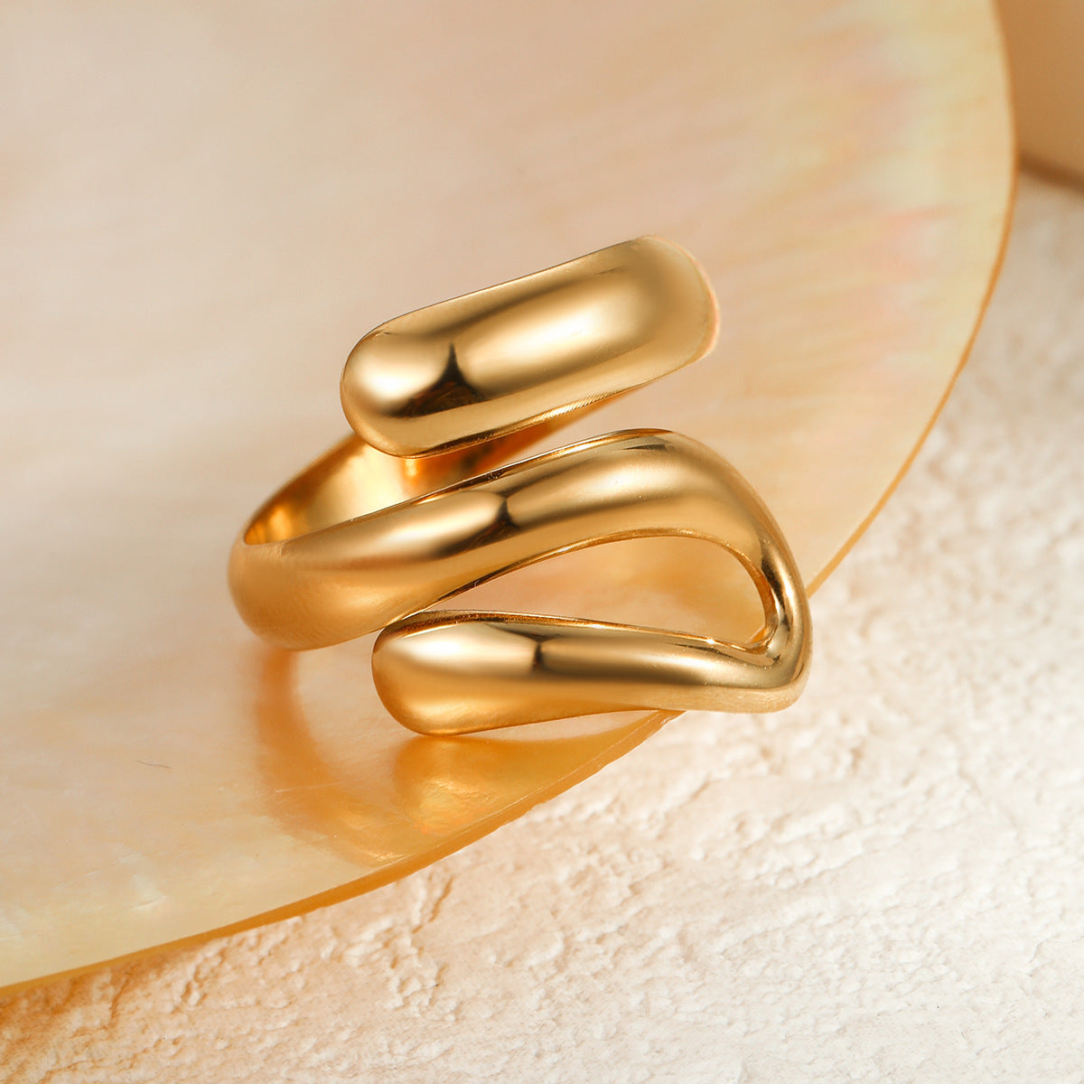 Anillo Abierto Minimalista Irregular de Acero Inoxidable para Mujer con Acabado Chapado