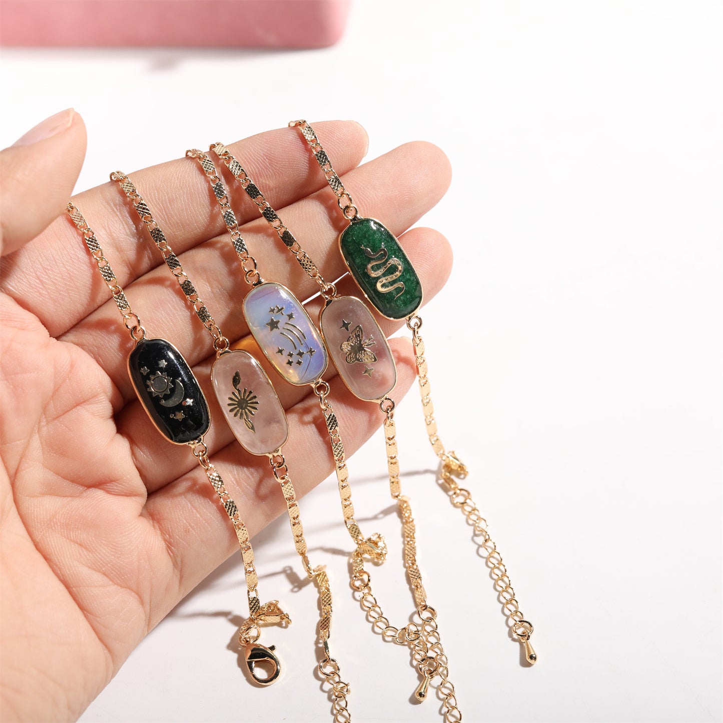Pulsera de resina vintage bohemia con diseño de mariposa, estrella, luna, corazón, serpiente, floral y planeta para mujer