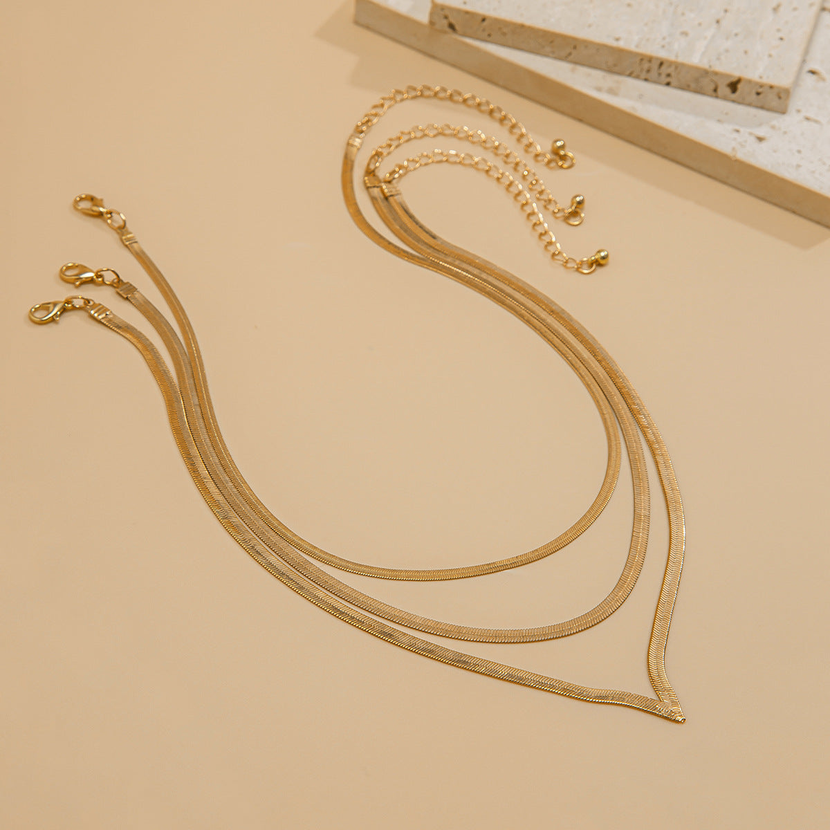 Punk Geometric Plated Brass Snake Chain Multi-layer Necklace for Women