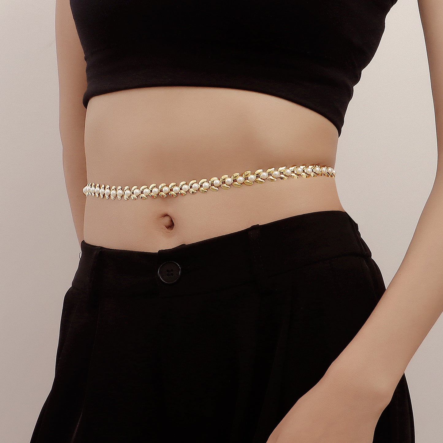 Sweet Punk Pearl Inlay Metal Body Chain for Women