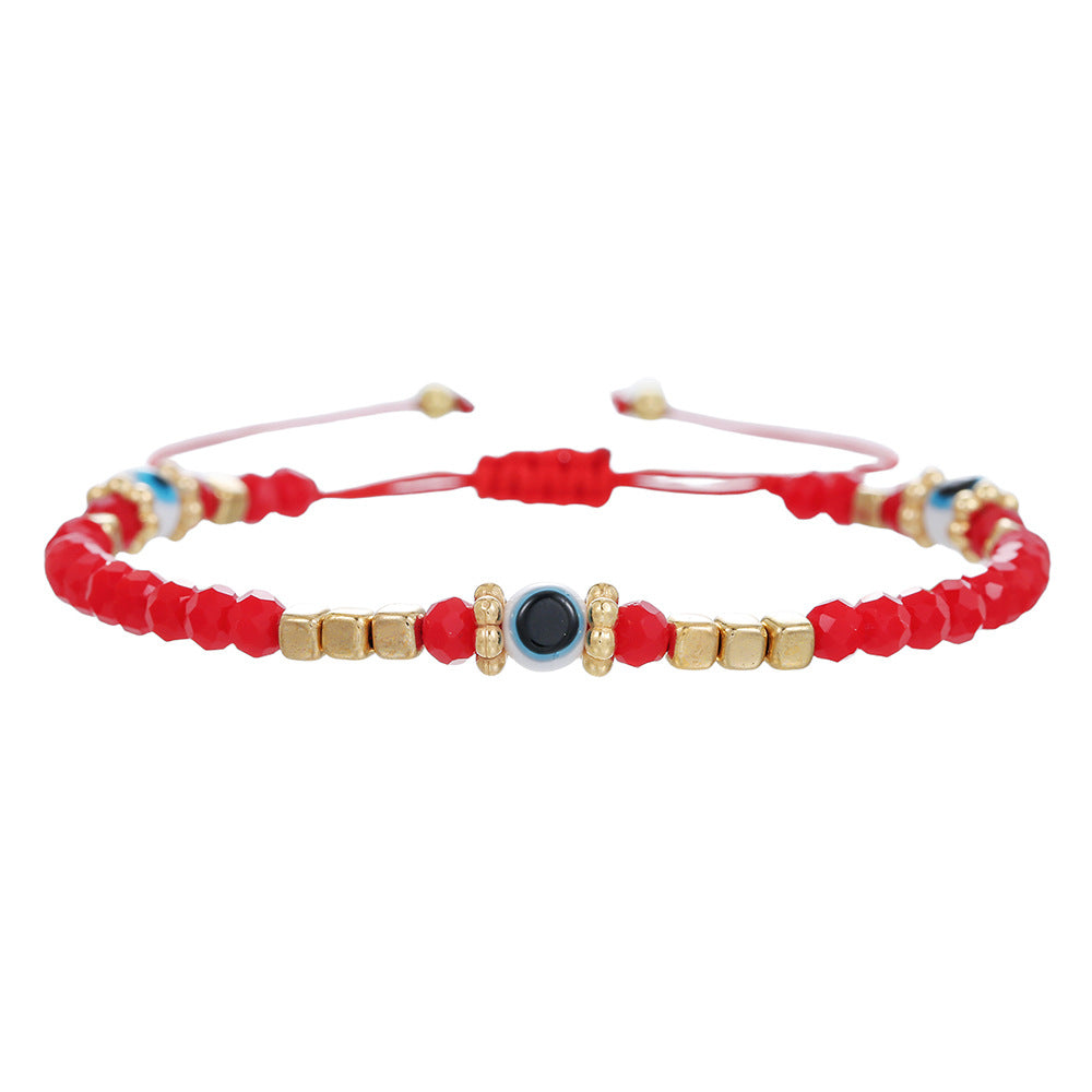 Handmade Geometric Crystal Glass Bracelet Evil Eye Red String