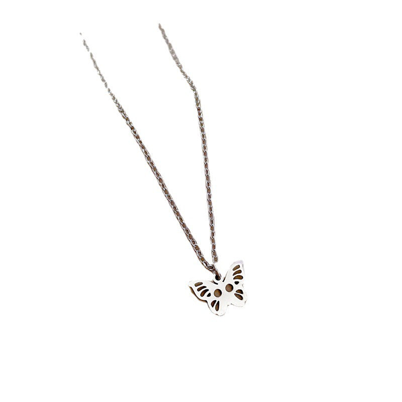 Minimalist Butterfly Pendant Necklace for Women in Titanium Steel with Gold Plating and Geometric Design