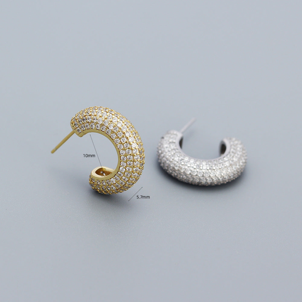 Orecchini a Cerchio Eleganti da Donna in Argento Sterling 925 con Inlay Geometrico Rotondo di Strass