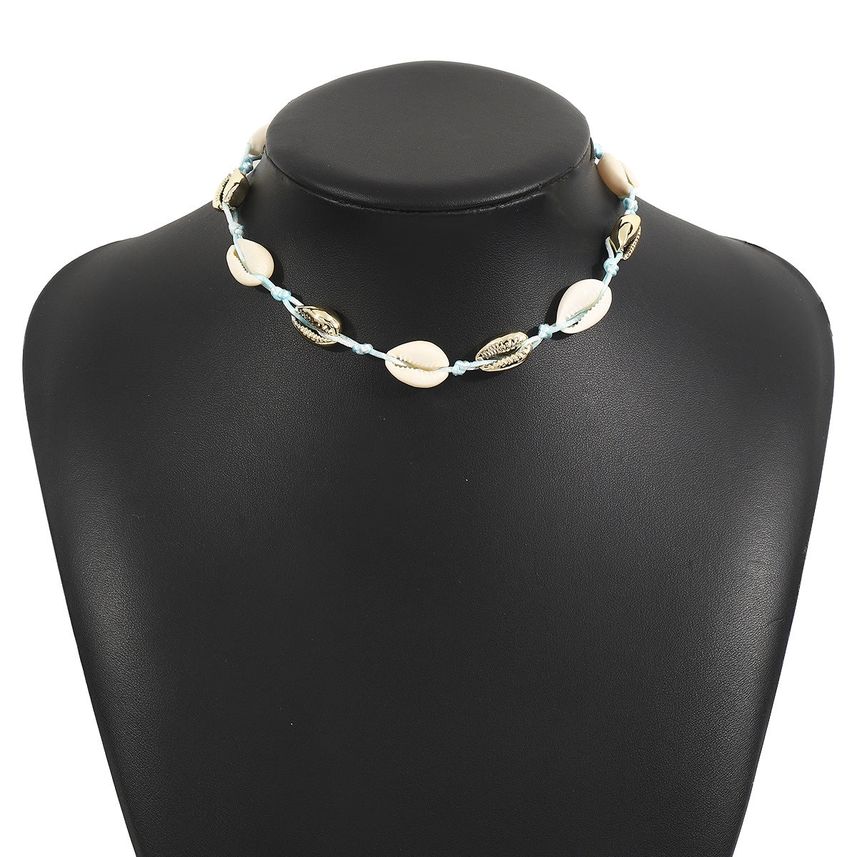 Collar con colgante de concha geométrica estilo bohemio con cadena de aleación y cuerda trenzada para mujer, accesorio para fiesta casual de verano en la playa