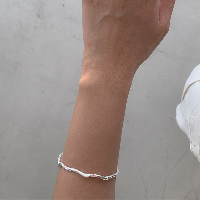 Minimalist 925 Sterling Silver Polished Geometric Twisted Open Cuff Bracelet