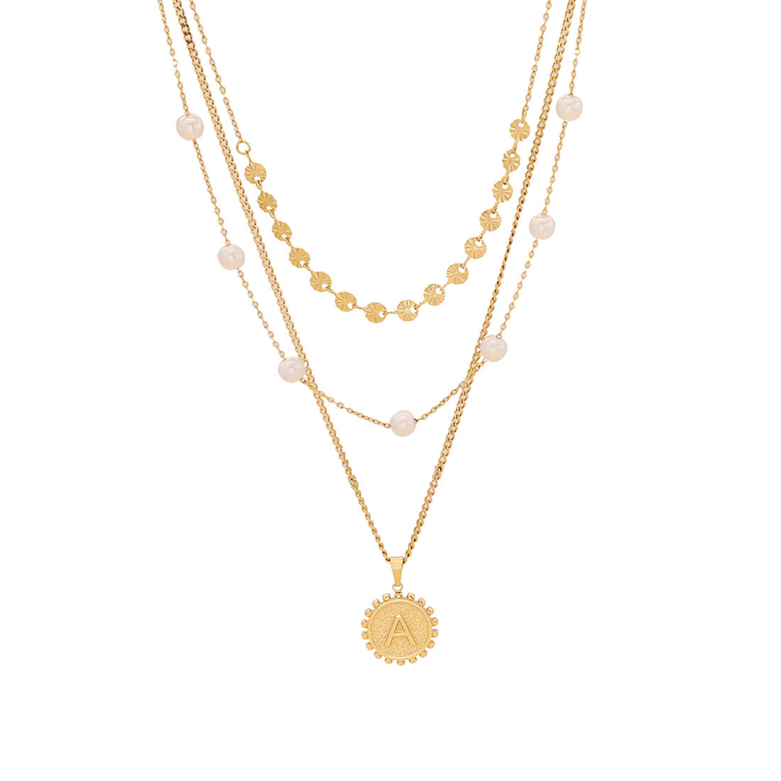 Fashionable Minimalist Geometric Letter and Heart Pendant Necklace with Stainless Steel Multi-Layer Chain and Gold Plating