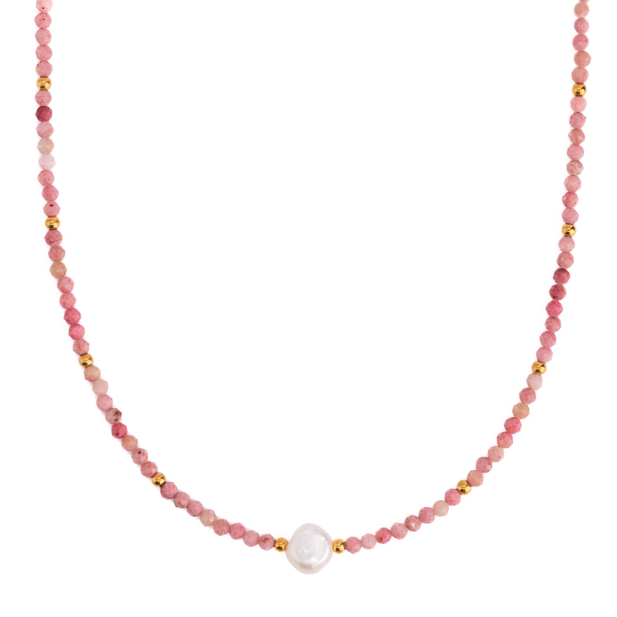 Elegante Collar de Cristales Rosas y Jaspe Rojo con Perlas de Agua Dulce en Cadena de Acero Inoxidable para Mujer