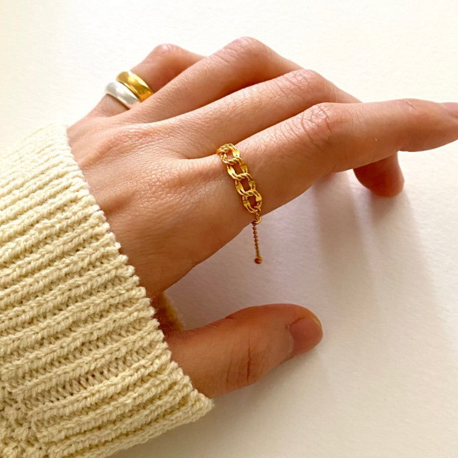 Minimalist Silver Chain Ring for Women Adjustable 925 Sterling Silver Ring with Delicate Link Design