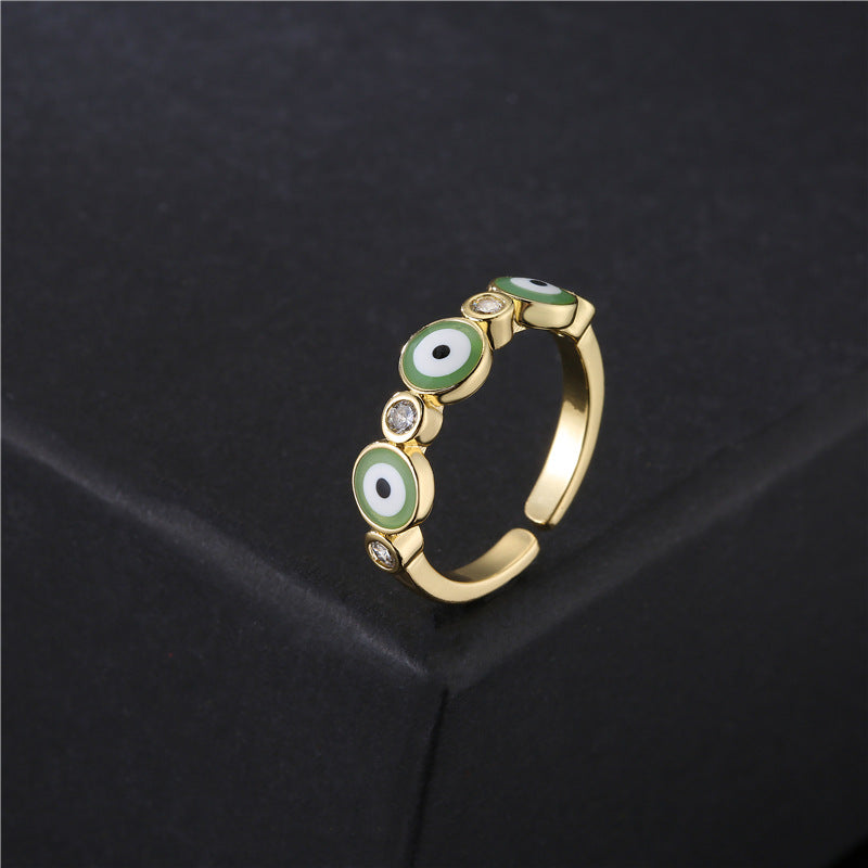 Geometric Drip Oil Brass 18K Gold Plated Cubic Zirconia Ring for Women