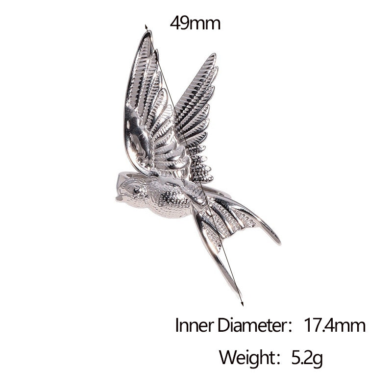 Minimalist Bird-Shaped Open-Style Ring in Stainless Steel with 18K Gold Plating for Women