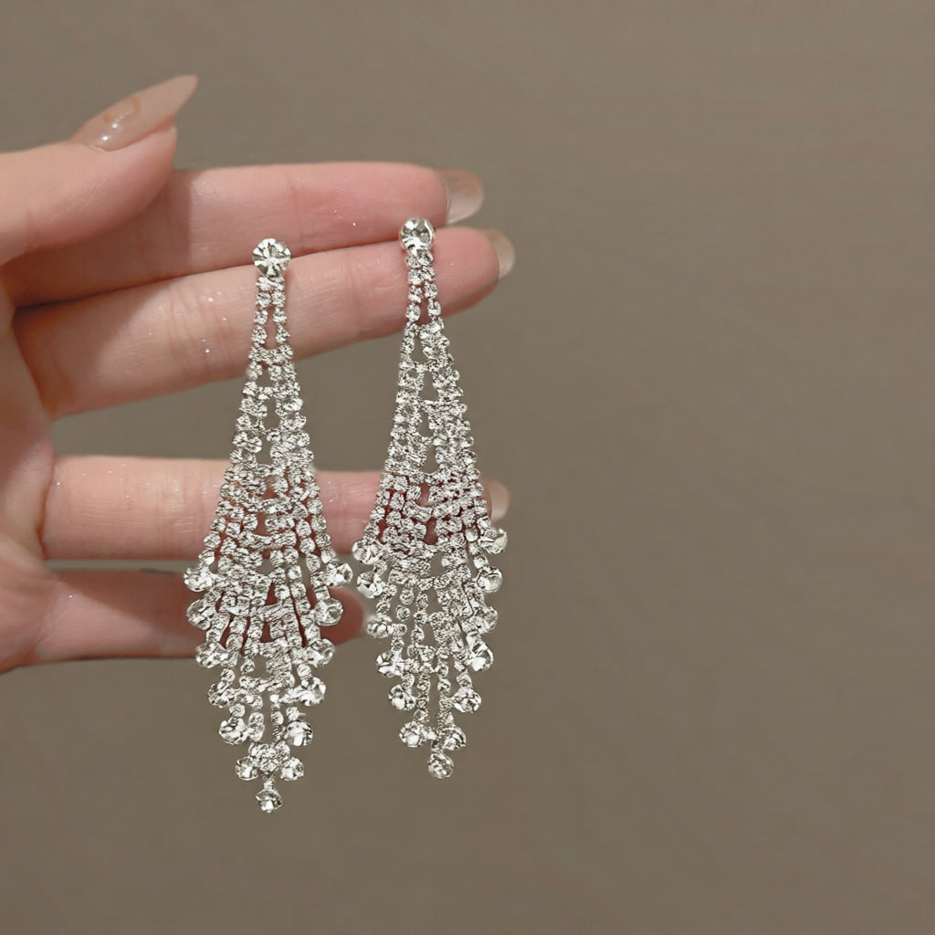 Orecchini Pendenti Geometrici Minimalisti con Strass da Donna in Rame con Perno in Acciaio