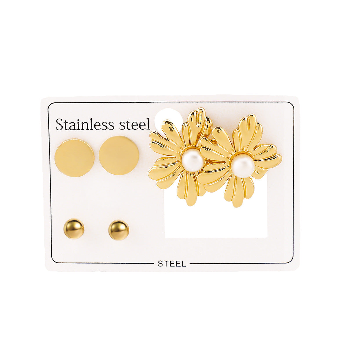 Aretes de Acero Inoxidable con Diseño Geométrico de Estrella Floral y Detalles de Perlas para Mujer