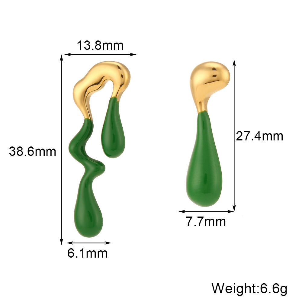 Orecchini pendenti da donna asimmetrici geometrici minimalisti in acciaio inossidabile placcato oro 18 carati con gocce di lava fusa