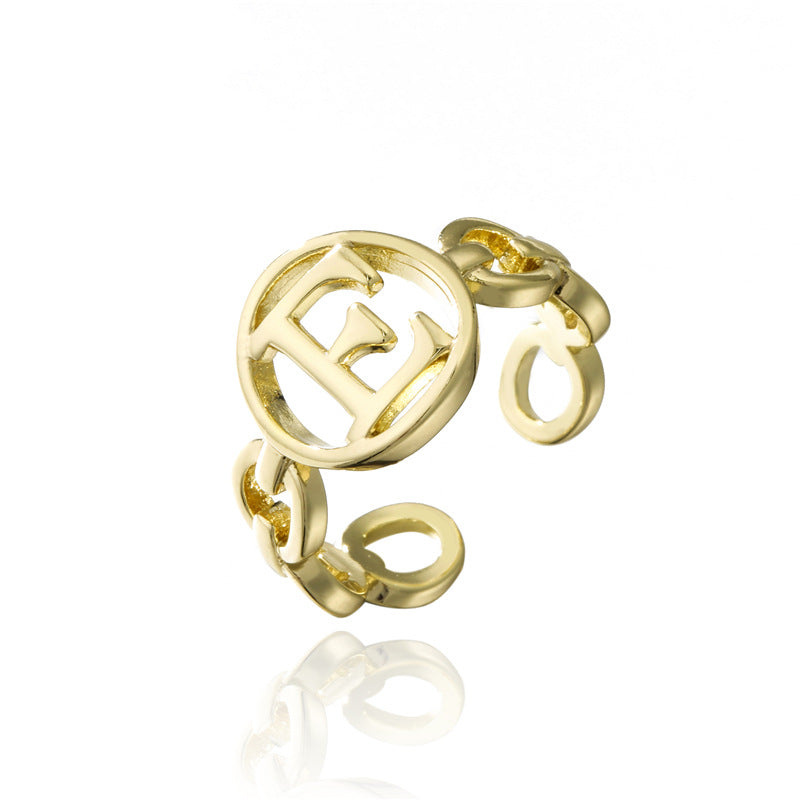 18K Gold Plated Brass Letter Open Ring for Women