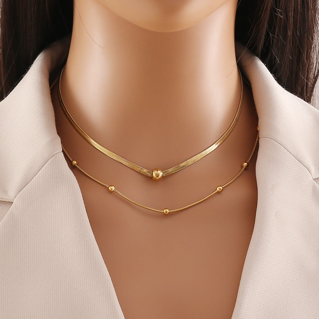 Collana Personalizzata da Donna a Doppio Strato Ondulato in Acciaio Inox con Finitura Placcata