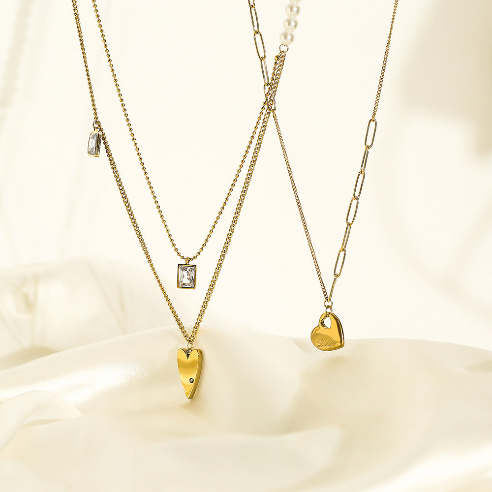 Minimalist Heart-Shaped Titanium Steel Pendant Necklace for Women with Irregular Geometric Design, Hypoallergenic Clavicle Chain