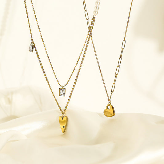 Minimalist Heart-Shaped Titanium Steel Pendant Necklace for Women with Irregular Geometric Design, Hypoallergenic Clavicle Chain