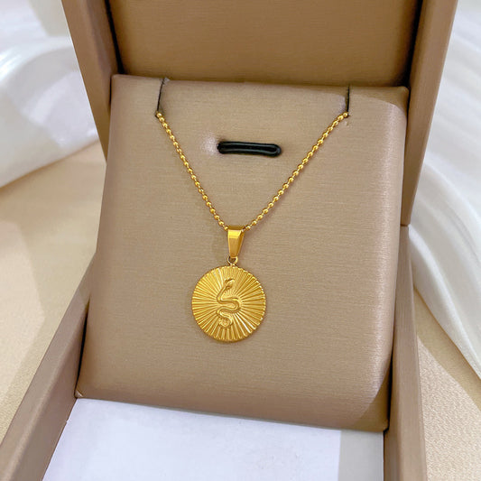 Collar de cadena de serpiente de acero de titanio geométrico minimalista con chapado en oro para mujeres y hombres