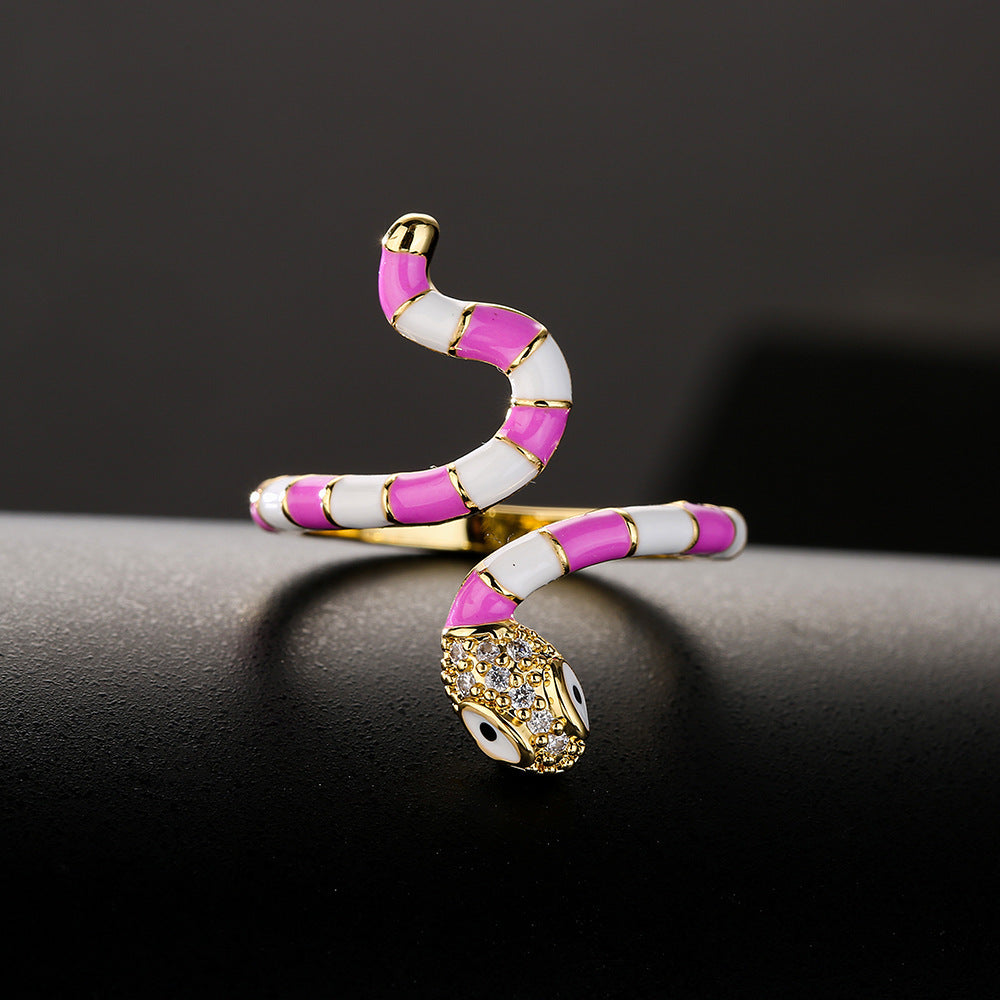 Anello Serpente Geometrico Minimalista da Donna in Rame con Placcatura in Oro 18K e Intarsi in Zircone